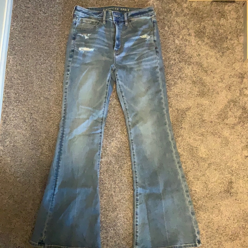 AE Super High Rise Flare Leg Jeans with Stretch